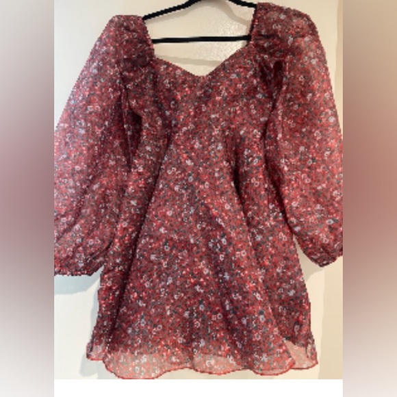 Selkie Red Floral Puff Sleeve Mini Dress - Picture 8 of 10